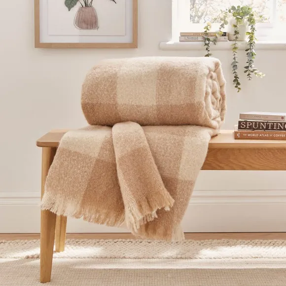 Cabin Check Faux Mohair Throw Blanket 235cm x 235cm