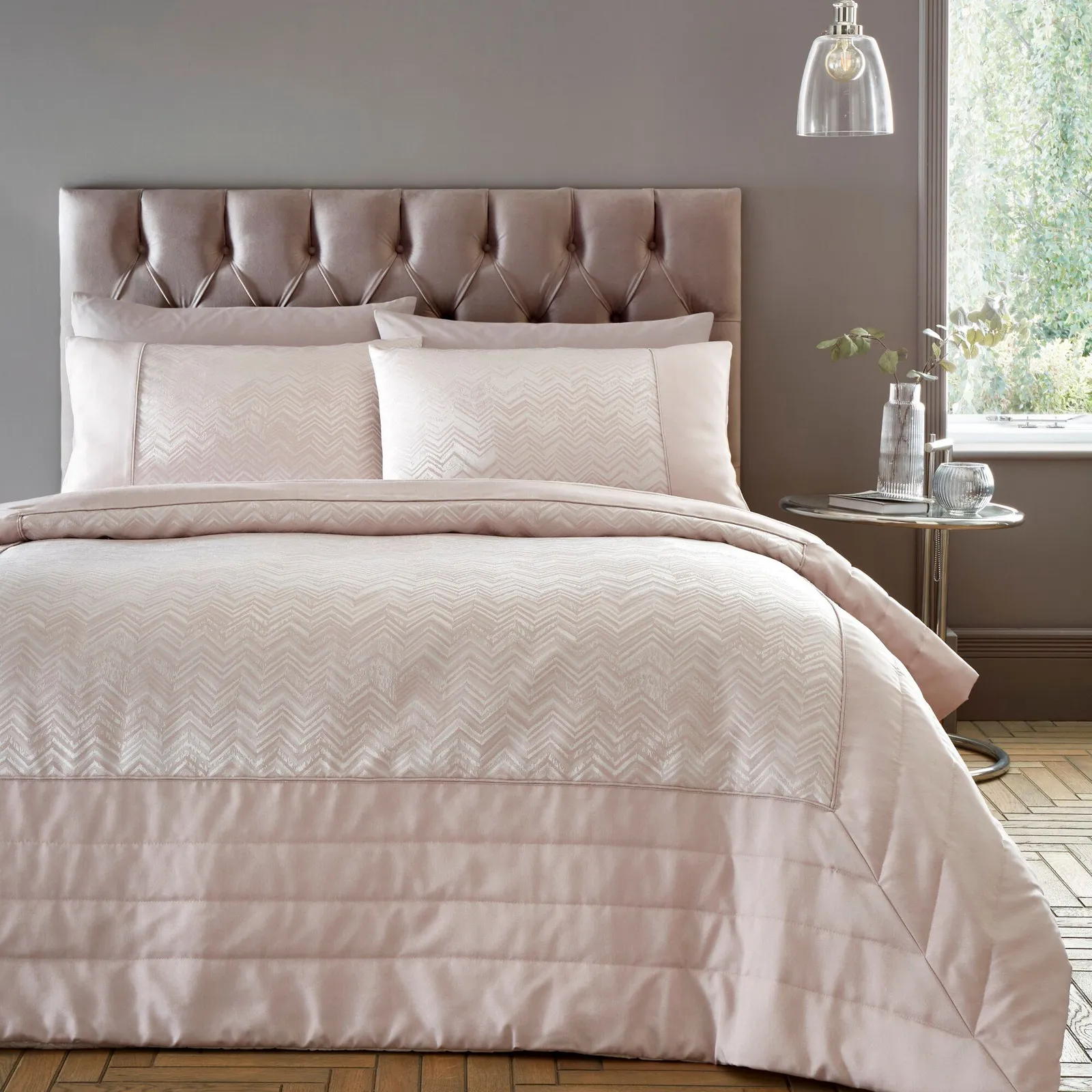 Portfolio Home Antibes Chevron Waves Quilted Throwover Bed Throw Blanket 200 x 230cm in Pink