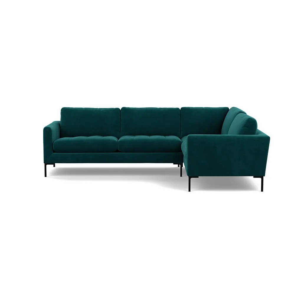 Heal's Eton Right Hand Facing Corner Sofa Smart Luxe Velvet Ocean Black Feet
