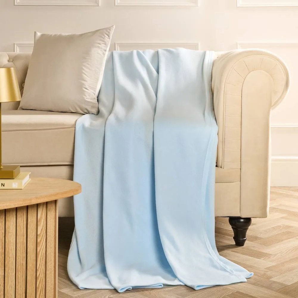 OHS Ultra Soft Polar Fleece Throw Lightweight Blanket Bedspread in Baby Blue