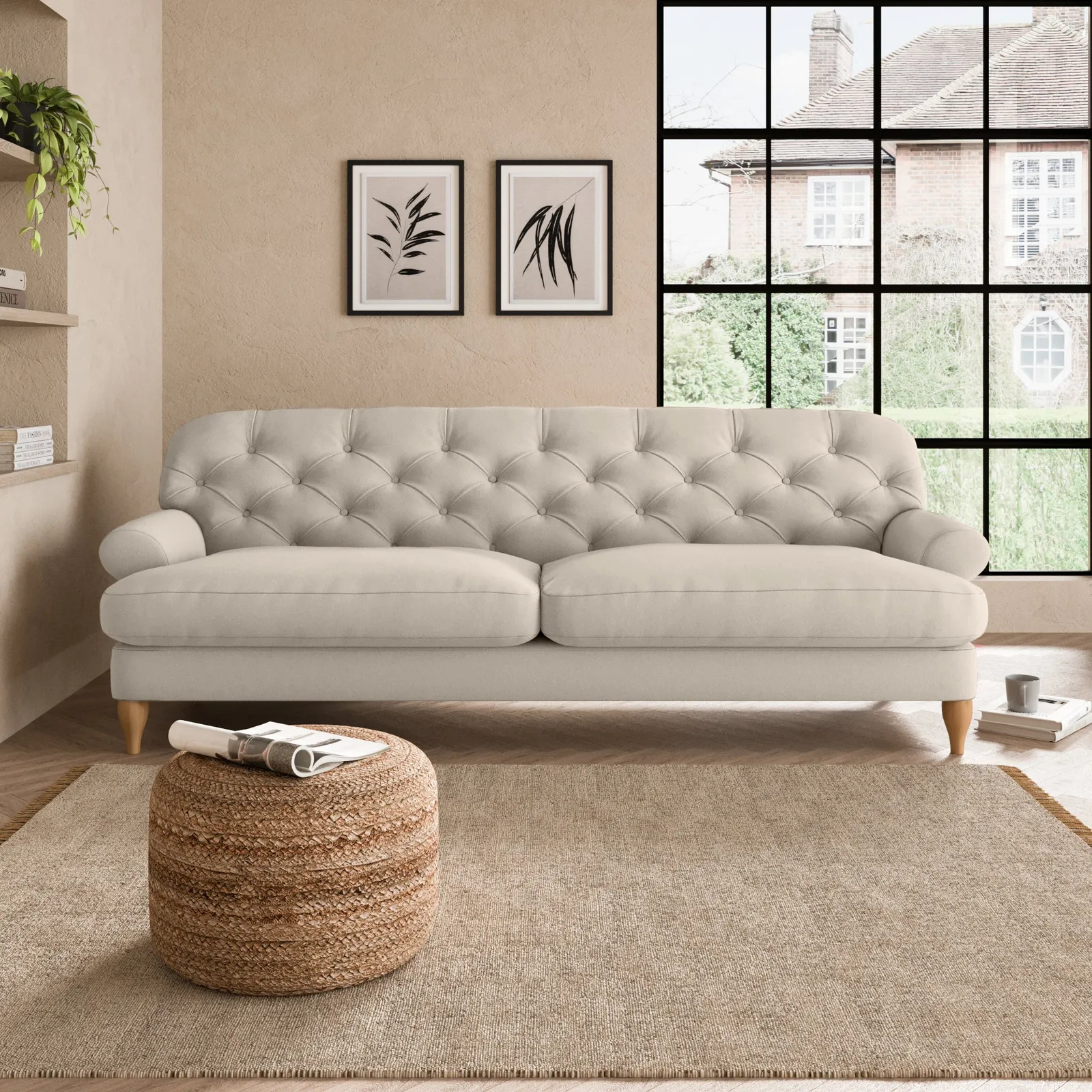 Canterbury Luxury Velvet 4 Seater Sofa Luxury Velvet Natural