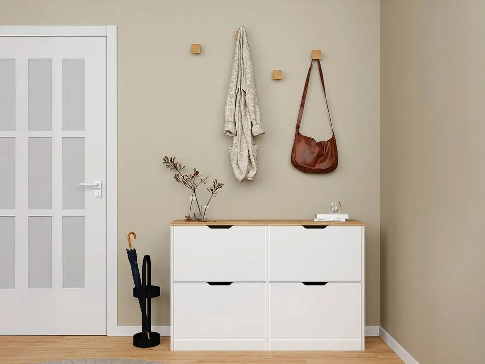 Vente-unique Shoe Cabinet With 4 Drop - Down Shelves - White & Natural - LOTULA in Light Oak 6