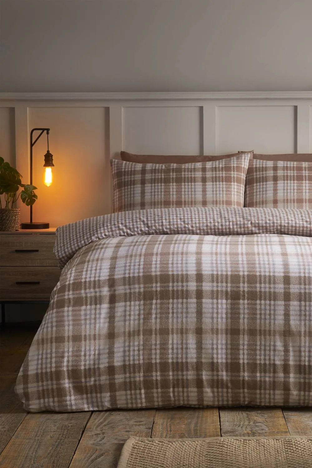 Catherine Lansfield Brushed Hamish Check Duvet Cover Set in Natural