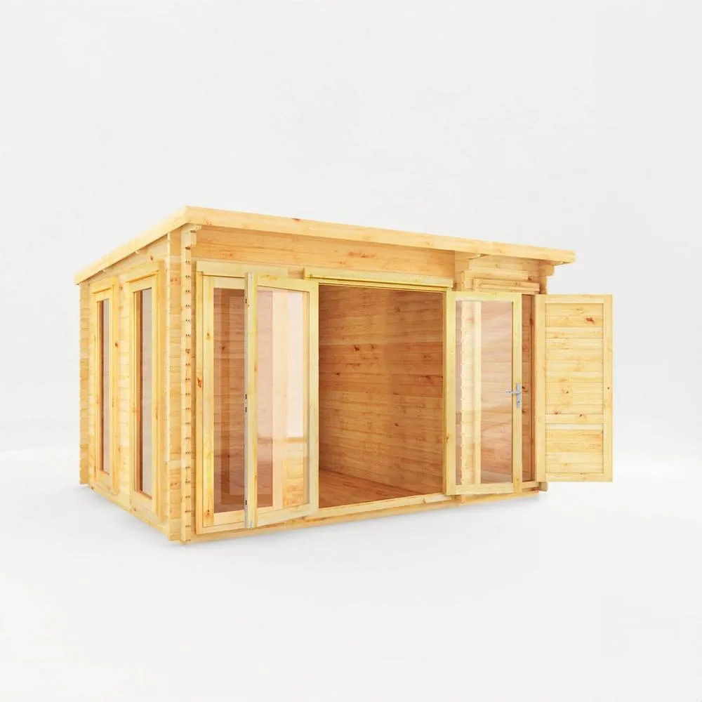 Mercia 4.1 x 3 m Studio Pent 28 mm Log Cabin with Side Shed in Natural 2