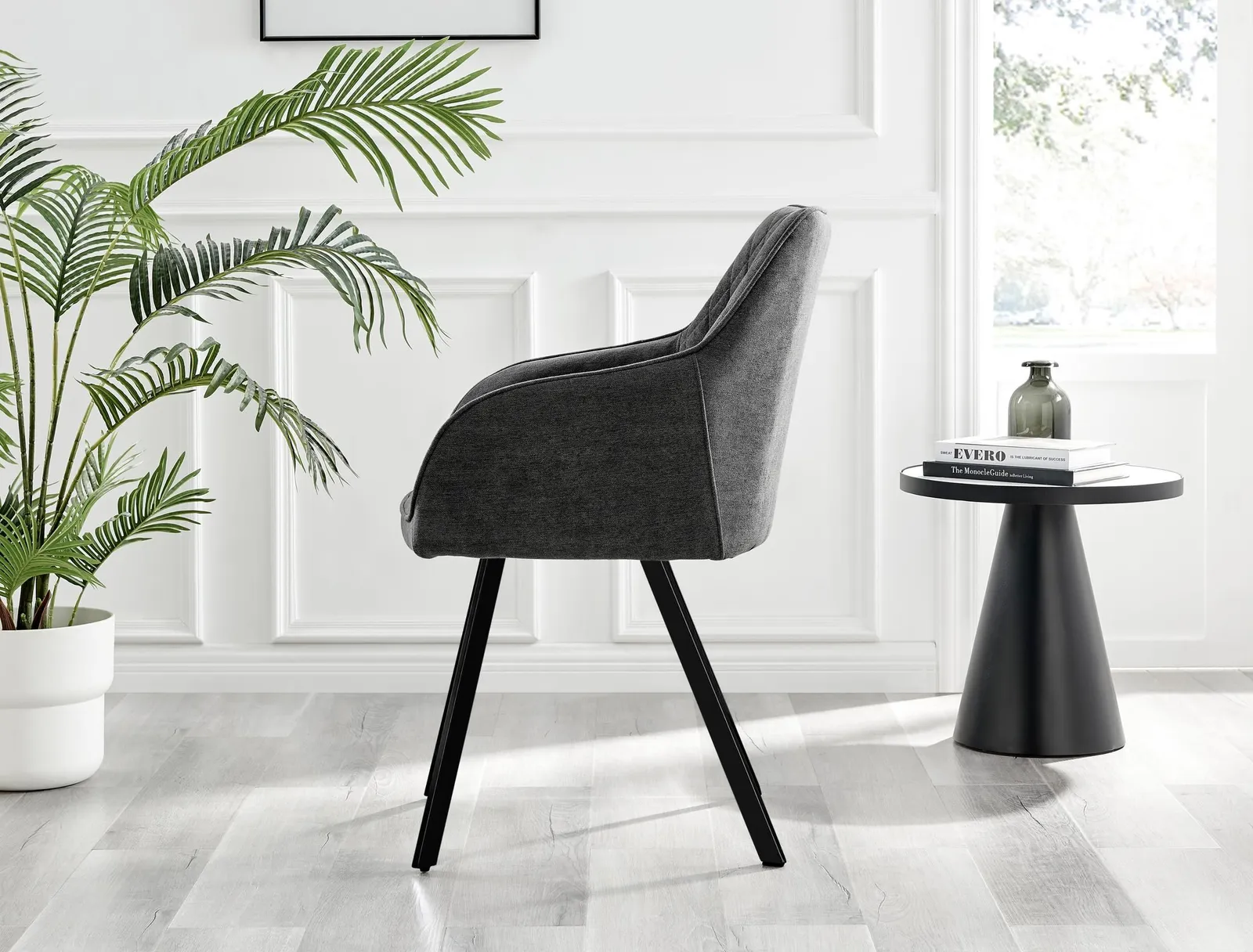 FurnitureboxUK Set of 2 Falun Deep Padded Dining Chairs Upholstered in Soft & Durable Fabric With Black Legs in Dark Grey 5