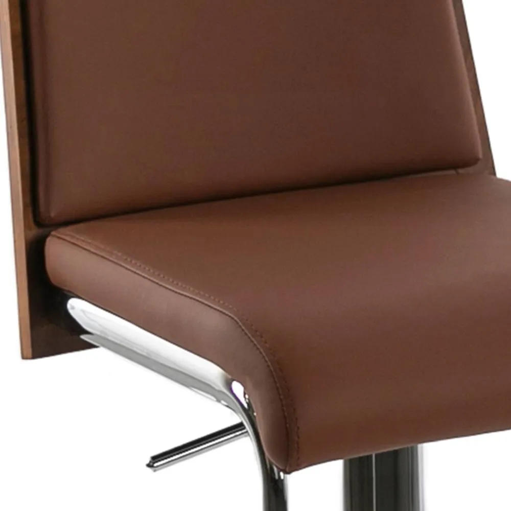 Angel Cerda Brown Leatherette Swivel Bar Stool with Walnut Finish 5