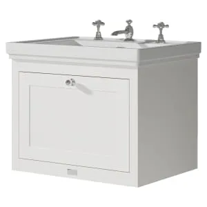 Bayswater Hartleigh Pointing White Traditional Wall Hung Vanity Unit & 3 Tap Hole Traditional Recessed Basin - 600mm 2