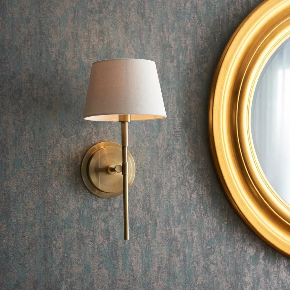 Endon Collection Rennes & Cici Wall Lamp With Shade Antique Brass Plate & Ivory Linen Mix Fabric, Gold 2
