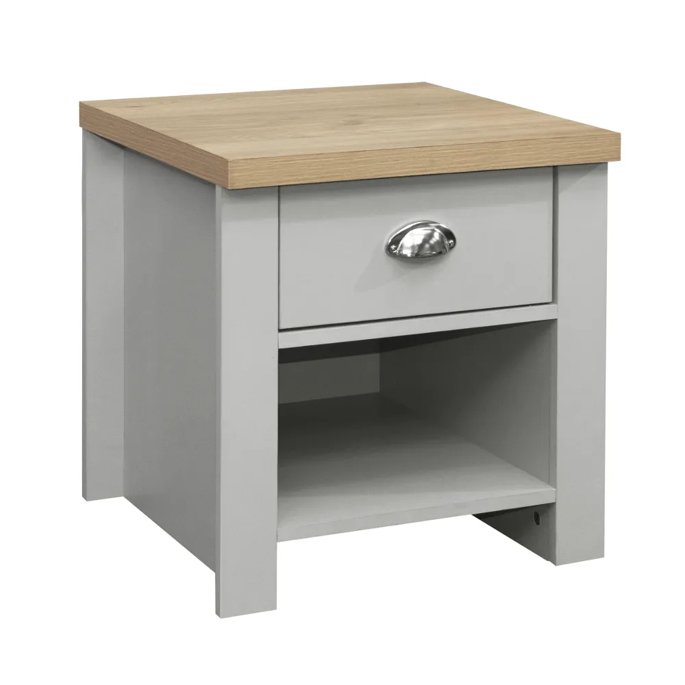 Highgate Grey and Oak Wooden 1 Drawer Lamp Table