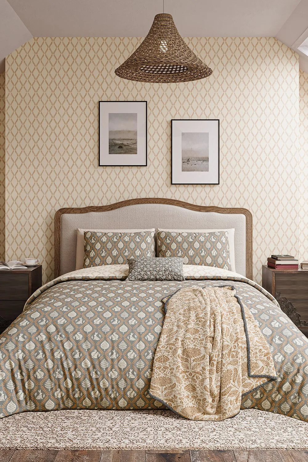 Helena Springfield 'Woodland Trellis' Cotton Duvet Cover Set in Grey