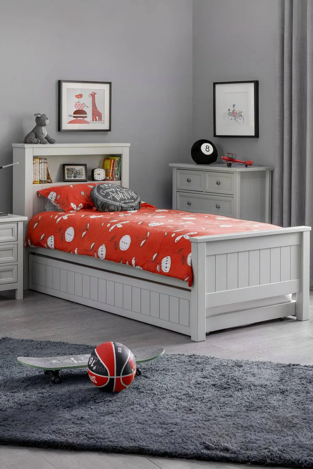 Julian Bowen Maine Bookcase Bed with Underbed Trundle in Grey 1