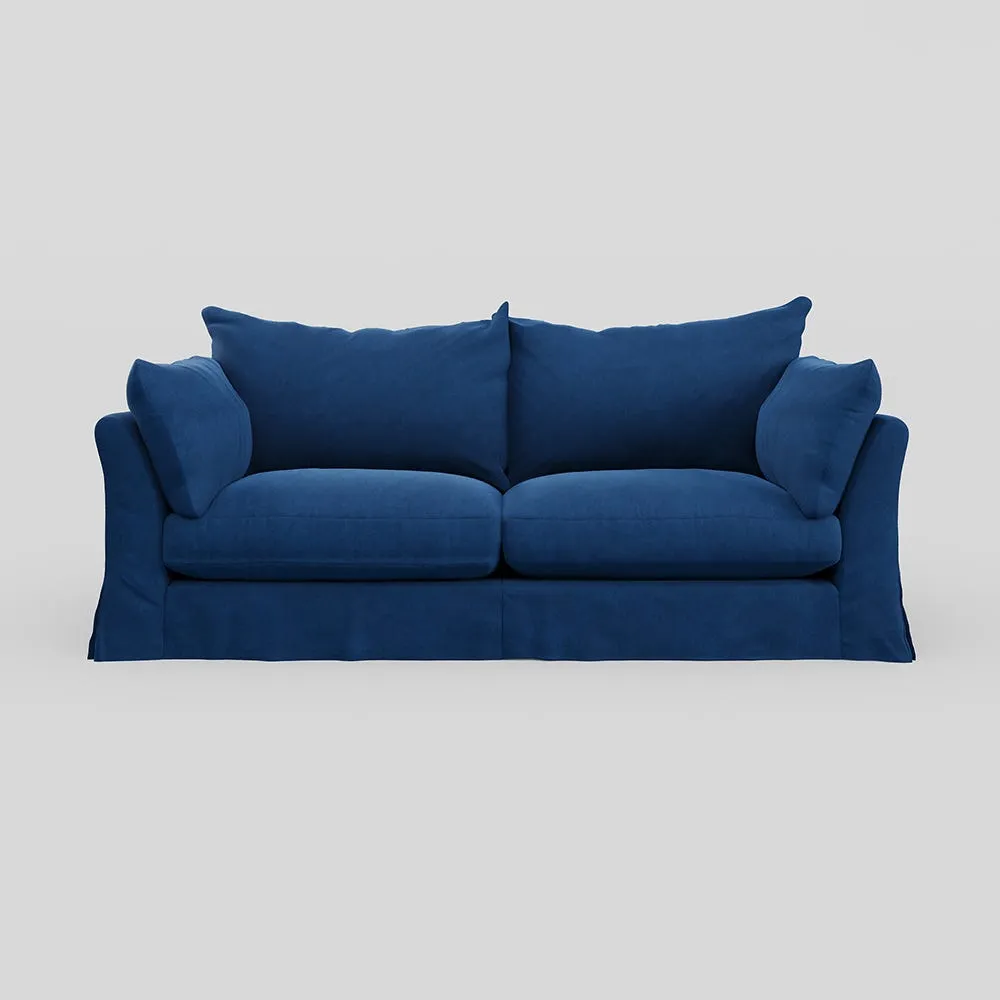Heal's Tailor Loose Cover 4 Str Sofa Velvet Petrol Natural Beech Feet 1