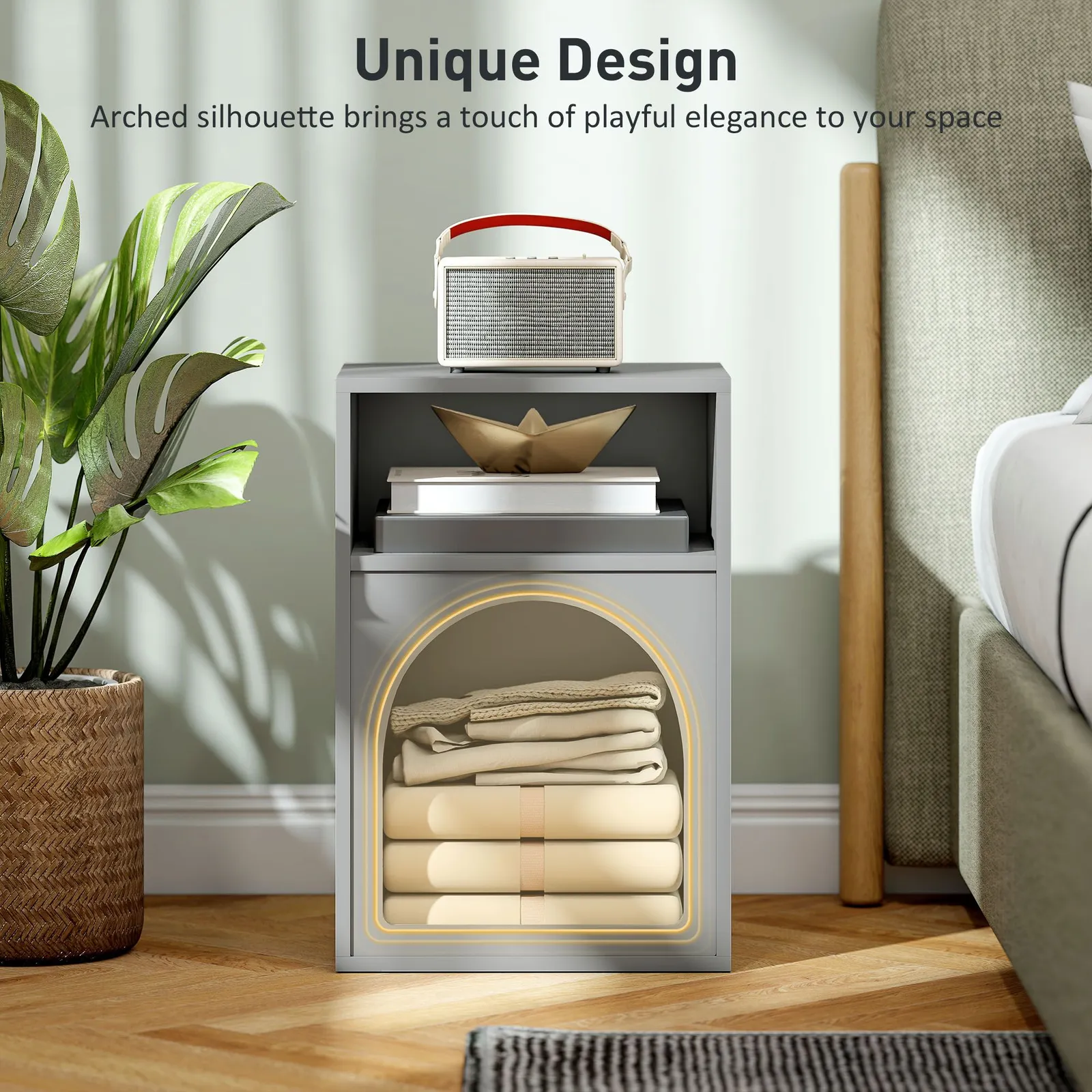 HOMCOM Bedside Table, Modern Bedside Cabinet for Bedroom in Grey 4