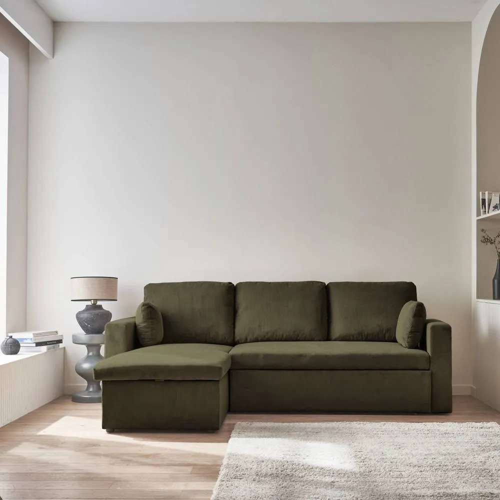 sweeek 3-seater corduroy corner sofa bed in Khaki 3