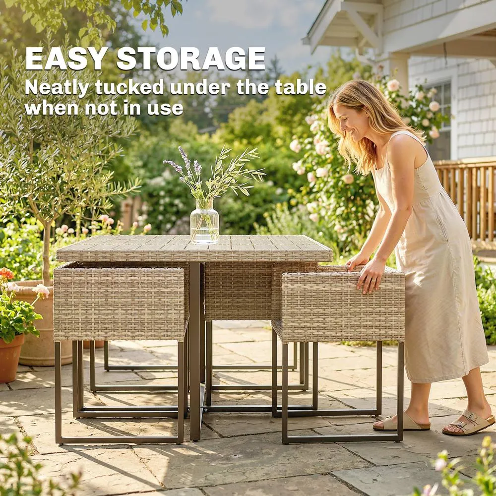 OUTSUNNY Rattan Garden Furniture Set, Rattan Table & Chairs with Cushions in Light Brown 6