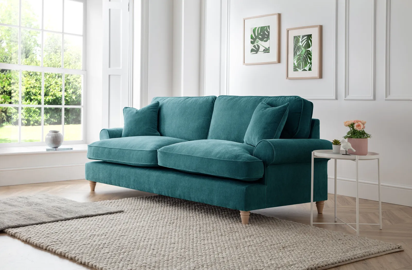 The Great Sofa Company Ezra 2 Seater Textured Velvet Sofa - Scroll Arm in Emerald 3