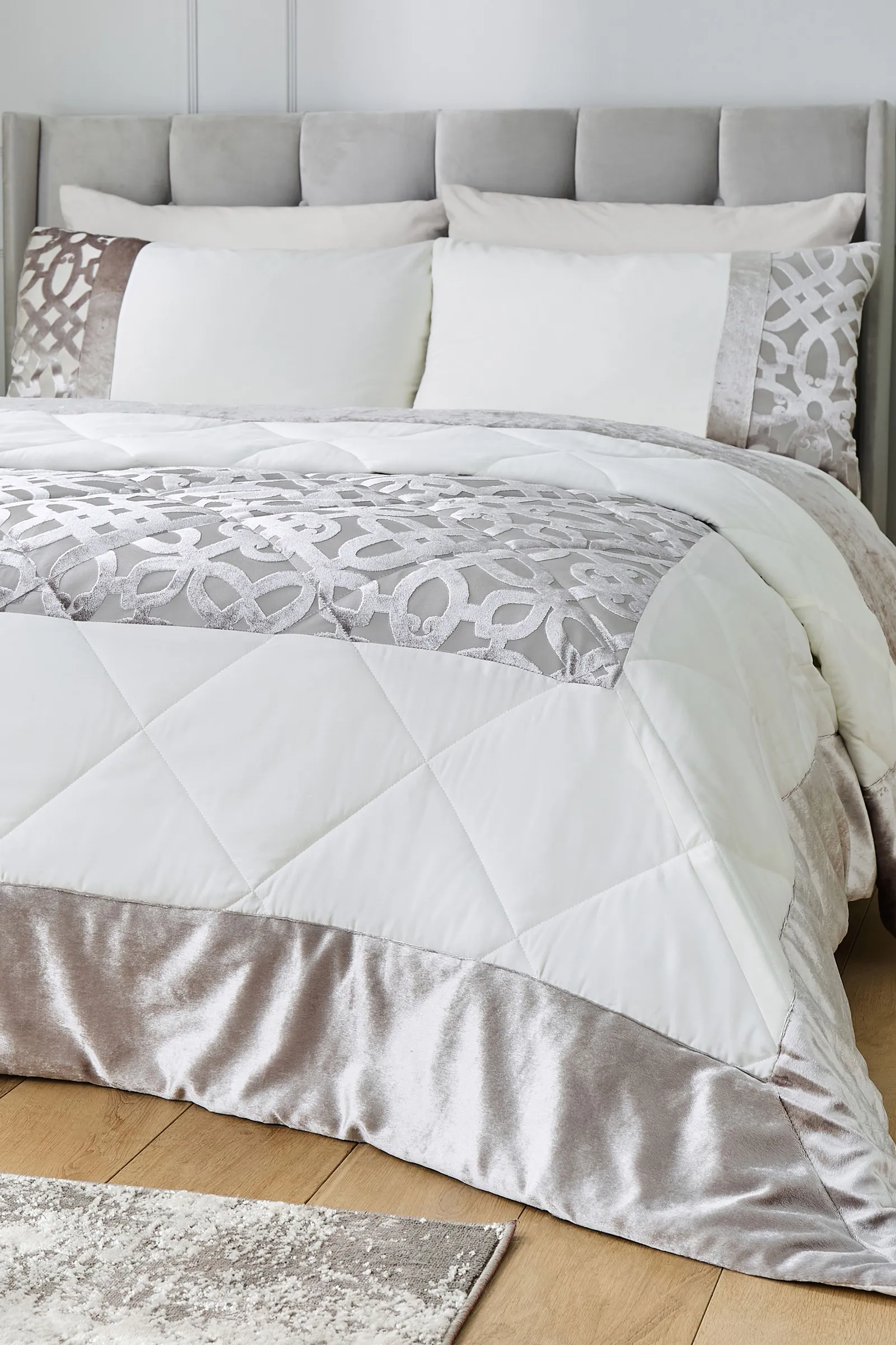 Catherine Lansfield 'Lattice Cut Velvet' Bedspread in Natural