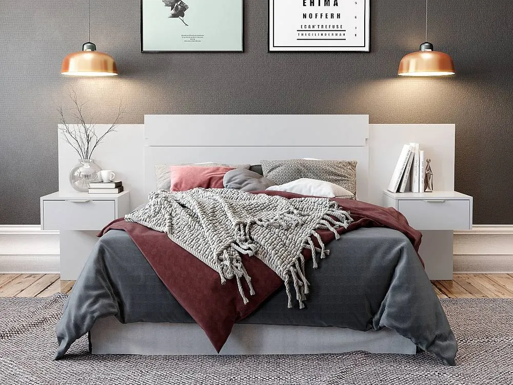 Vente-unique Extendable Headboard With Bedside Tables - 140/160 Cm - White - PARATI