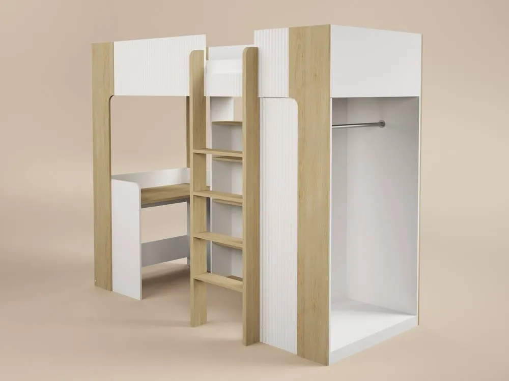 Flair Aeson High Sleeper with Desk & Wardrobe White & Oak 3