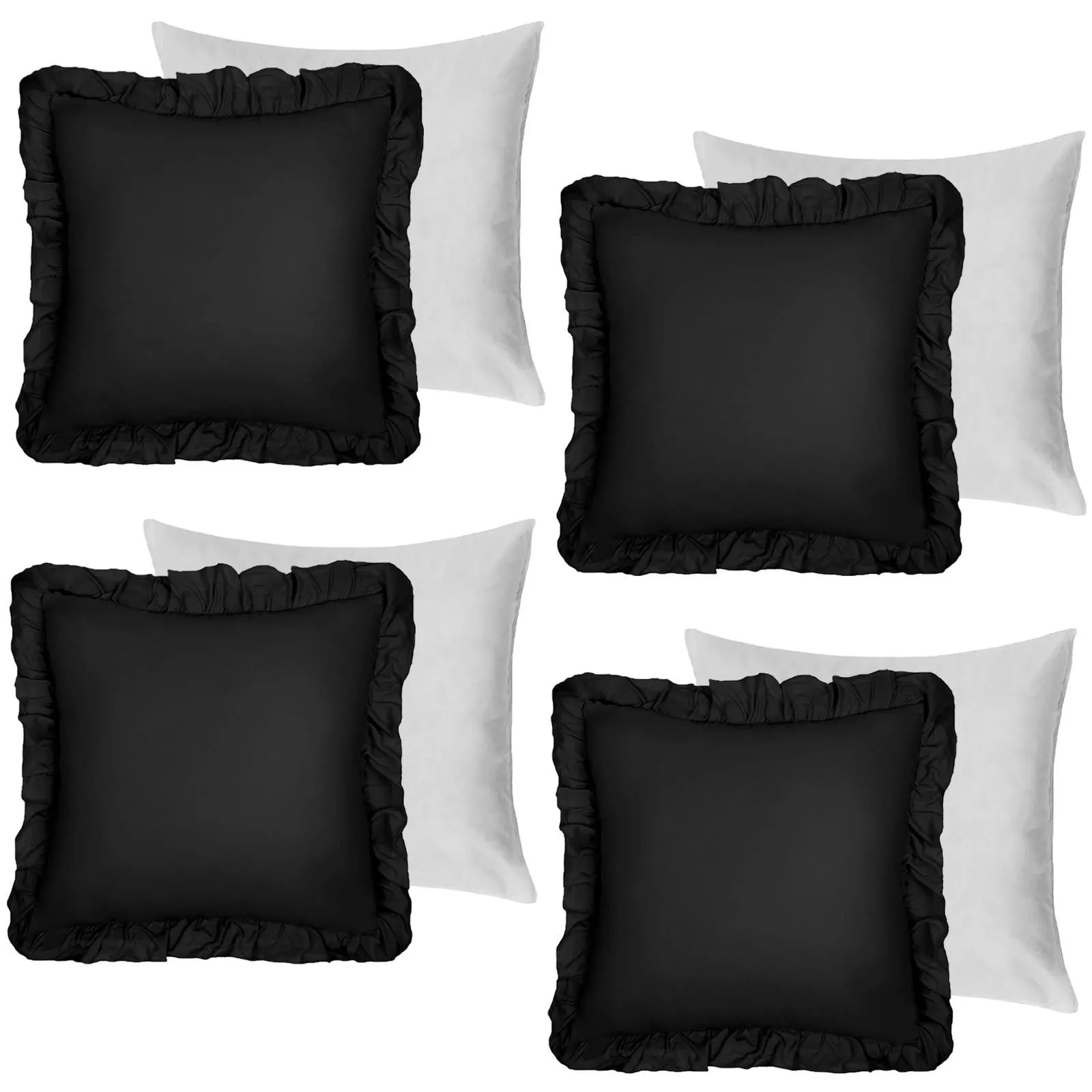 OHS 4 Pack Linen Frill Cushion Covers Filled Home Living Luxury in Black