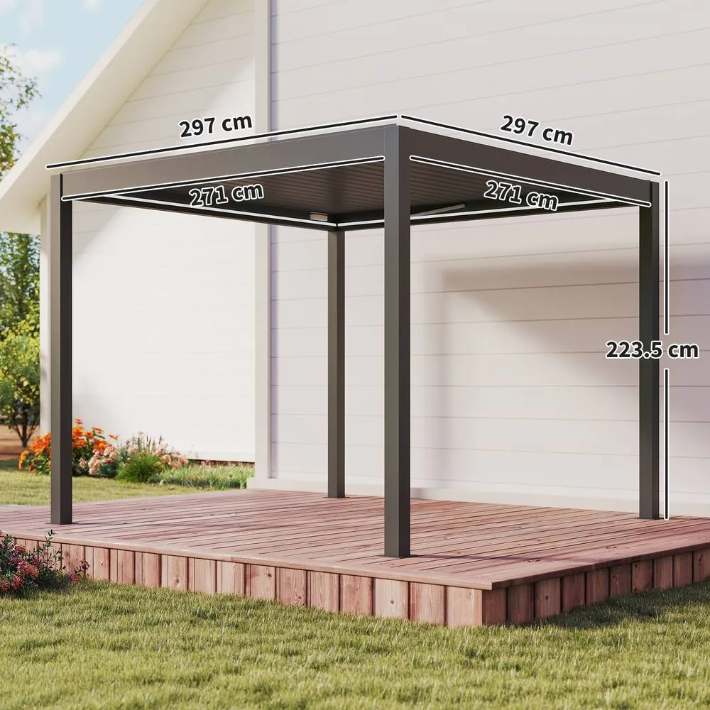 OUTSUNNY 3 x 3(m) Electric Louvered Pergola Aluminium Pergola w/ LED Light in Dark Grey 3