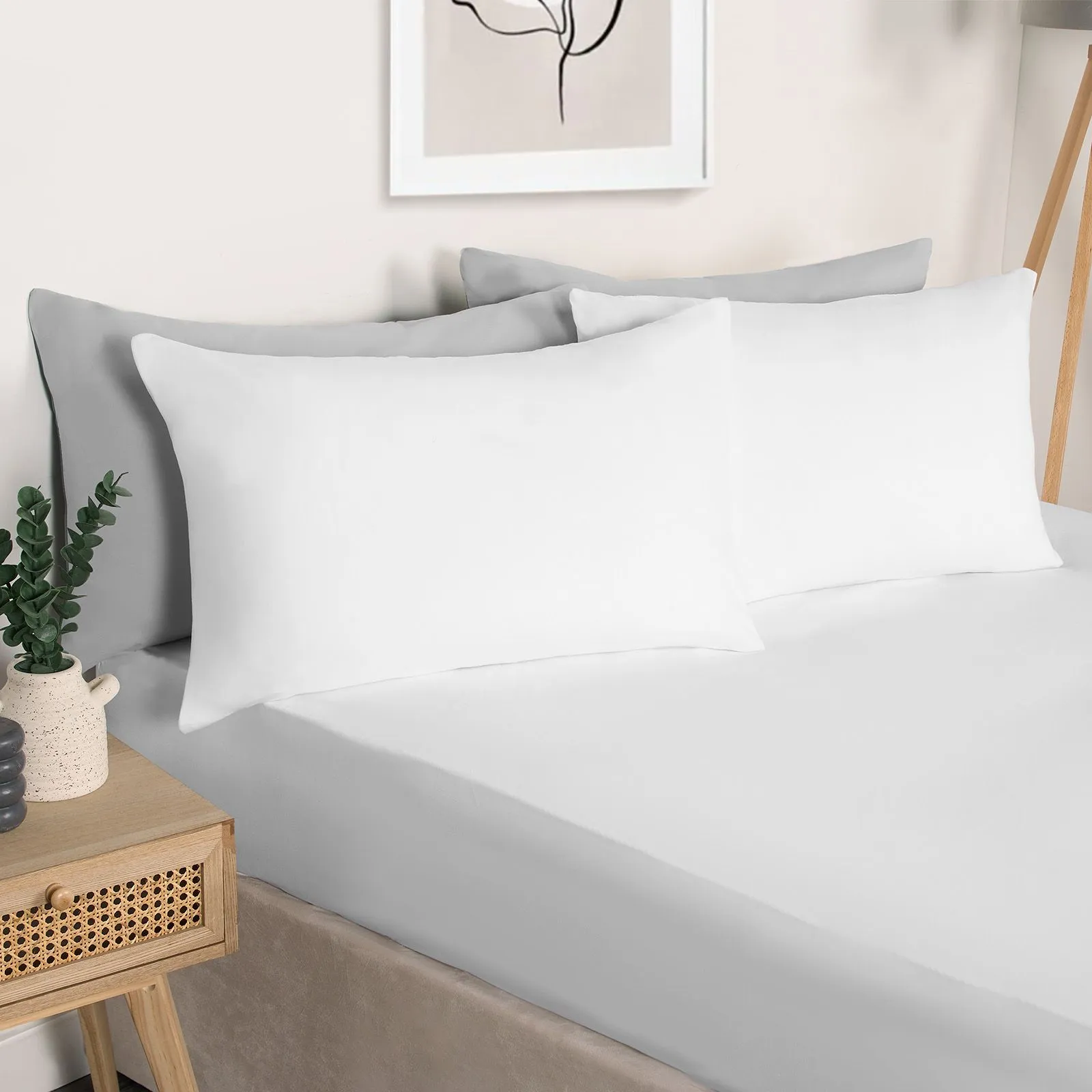 OHS Plain Dyed Non-Iron Fitted Bed Sheet in Off-White | Size: King Fitted