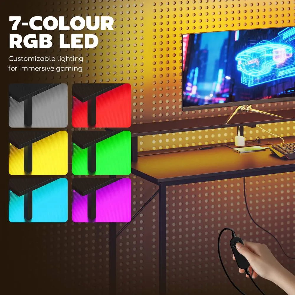 HOMCOM 147cm Gaming Desk with Charging Station & RGB Lights in Black 6