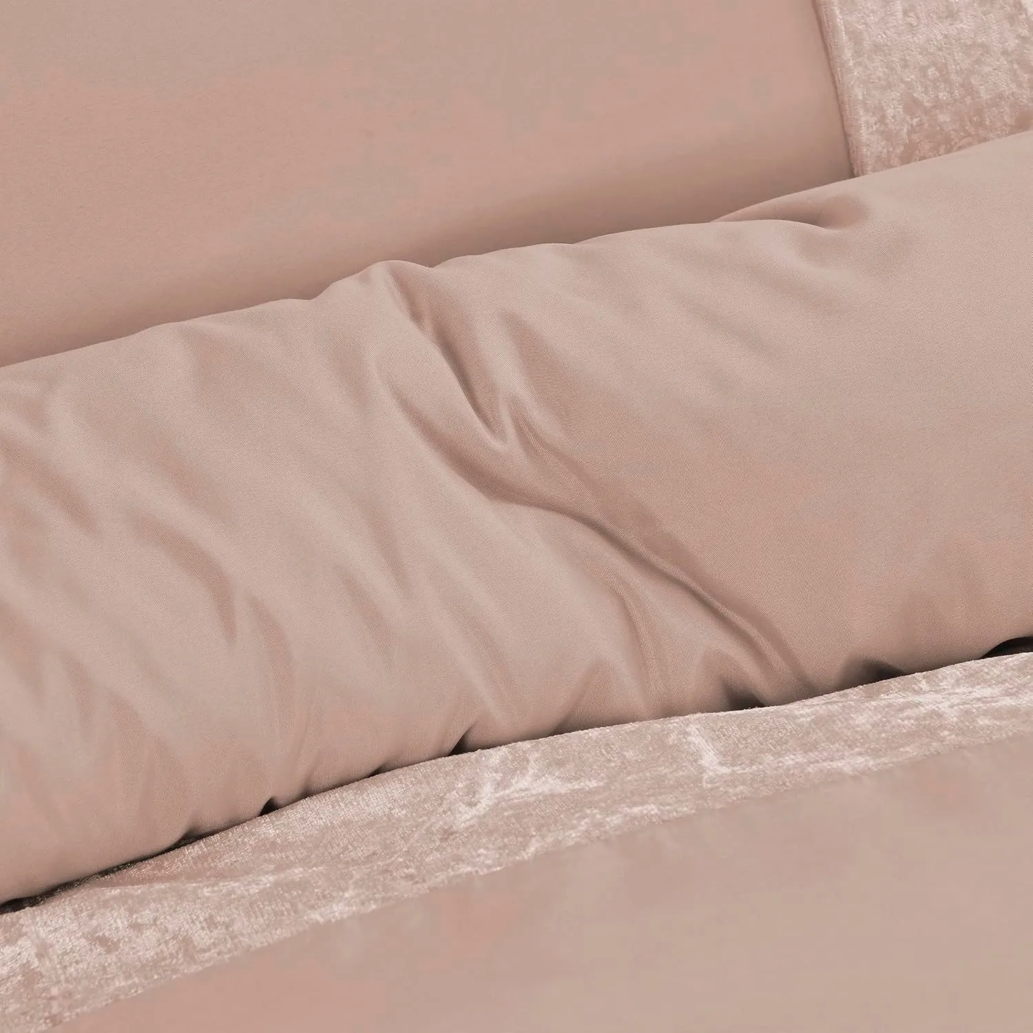 Smart Living Soft & Elegant Cosy Velvet Cuff Panel Duvet Cover Set with Pillowcases in Light Beige 2