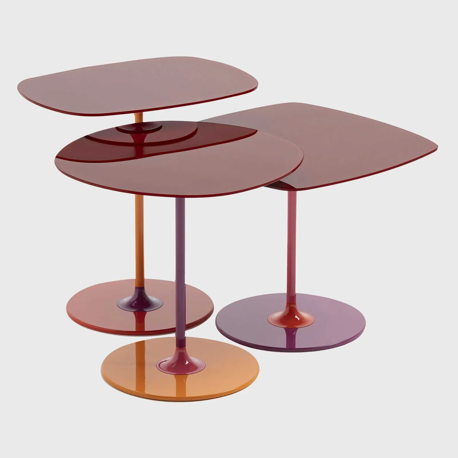 Kartell Thierry Set 3 Side Tables H40+H45+H50 Burgundy, Red Glass | Barker & Stonehouse 4