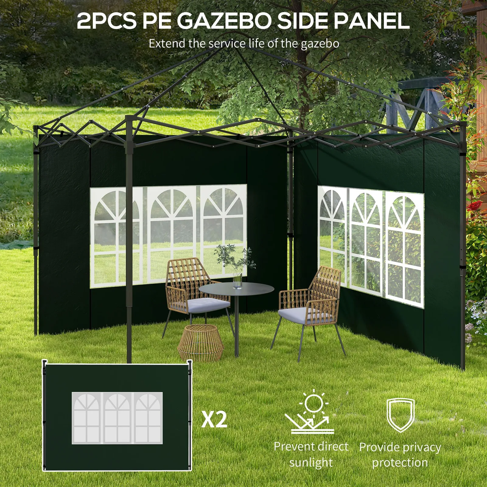 OUTSUNNY Gazebo Side Panels for 3x3(m) or 3x6m Gazebo Canopy, 2 Pack in Green 4