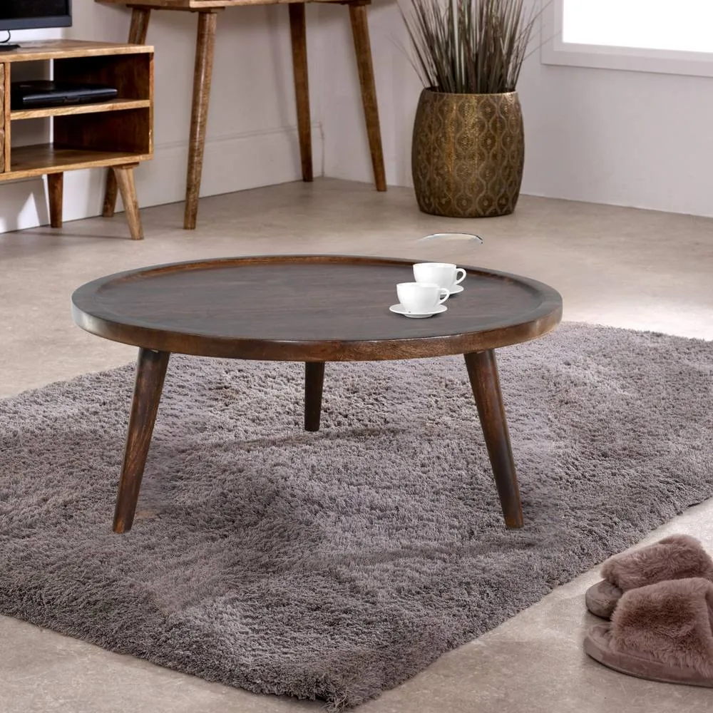 IH Design Solid Mango Wooden Round Low Coffee Table - Living Room Table in Brown 6