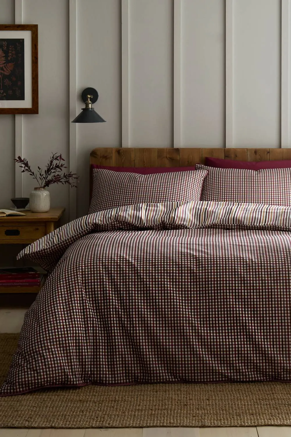 Appletree 'Micro Check' 100% Cotton Duvet Cover Set in Dark Red