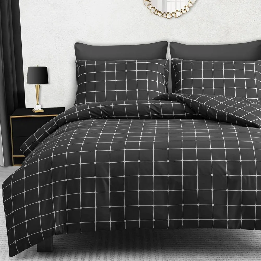 Pamposh Reversible Check Duvet Cover Set With Matching Pillowcases in Charcoal