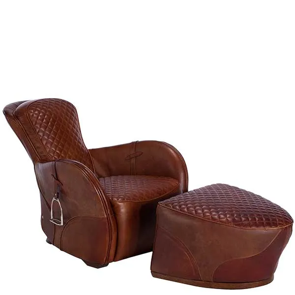 Timothy Oulton Leather Saddle Chair and Footstool
