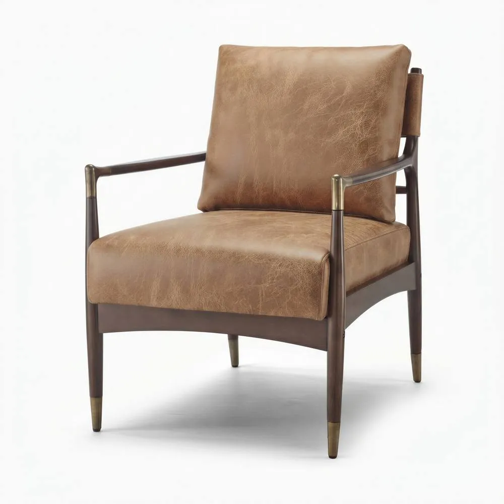 FurnitureboxUK Delia Tan Faux Leather Mid Century Modern Accent Chair 3
