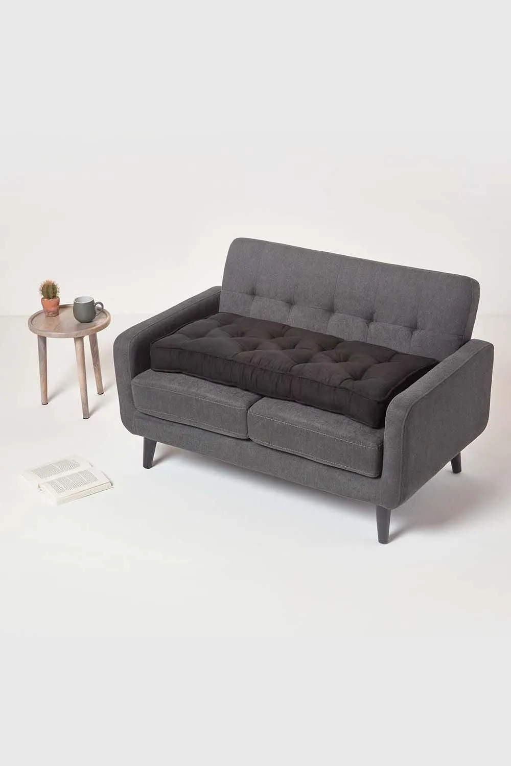 Homescapes Faux Suede 2 Seater Booster Cushion in Black 6
