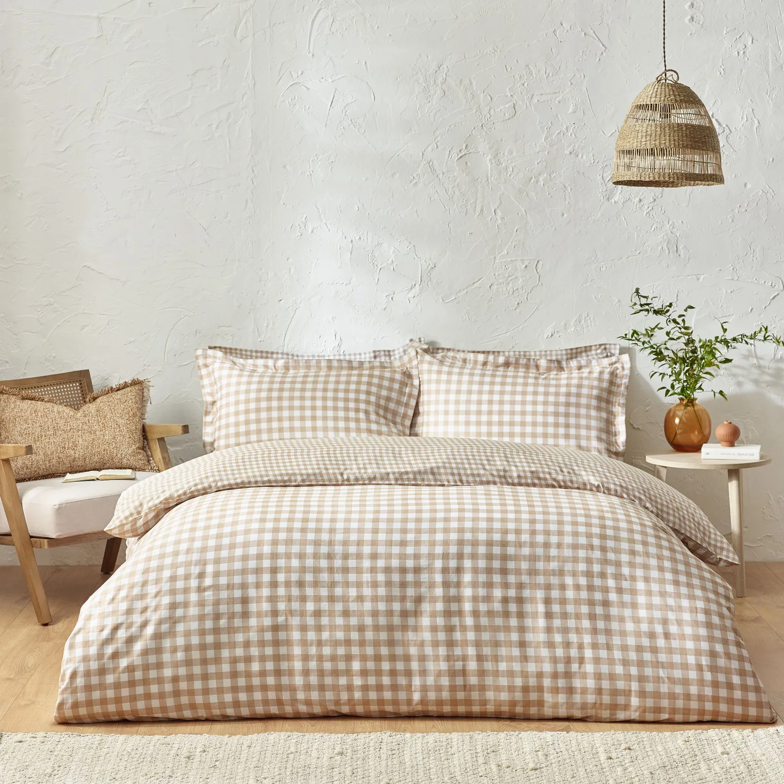 Yard Barton Gingham Check Reversible Duvet Cover Set in Light Brown 4