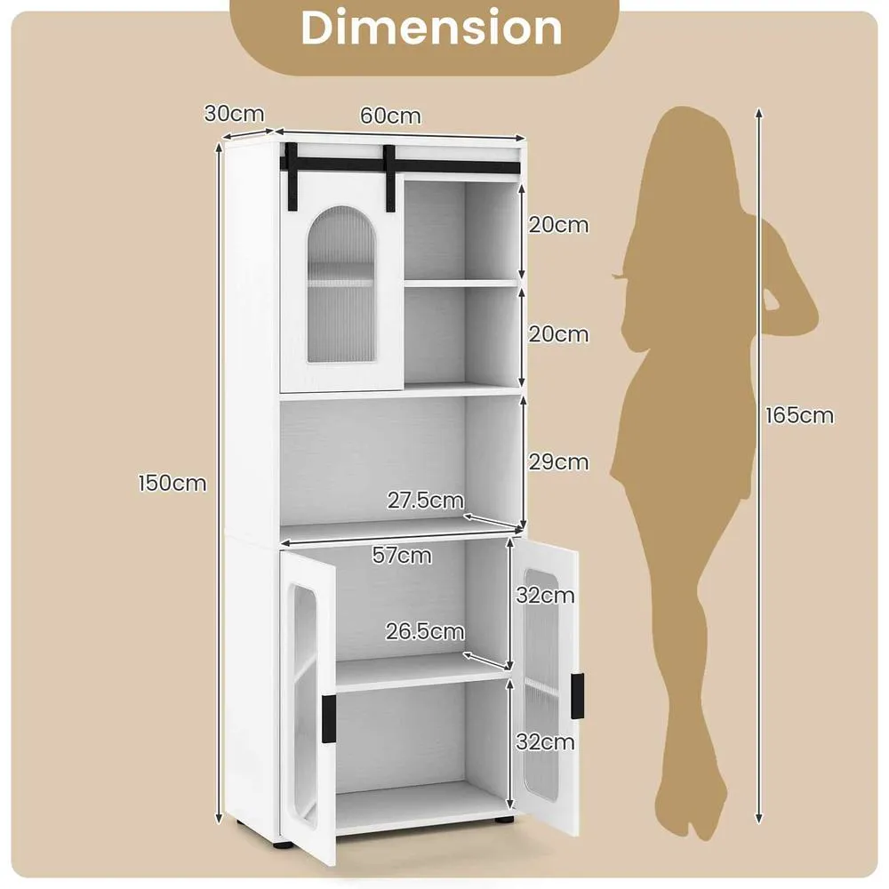 Costway Farmhouse Bathroom Floor Cabinet Sliding Barn Door Shelves in White 2