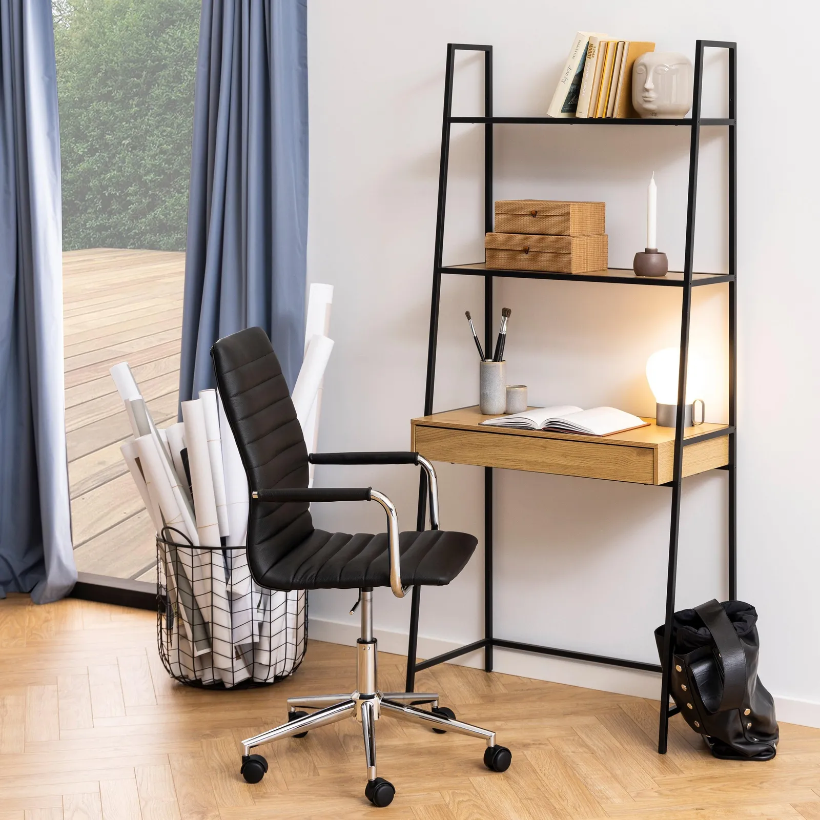 Furniture To Go Seaford Bookcase with 1 Drawer in Black & Oak 5