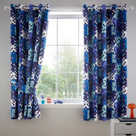 Pixel Blackout Eyelet Curtains 2
