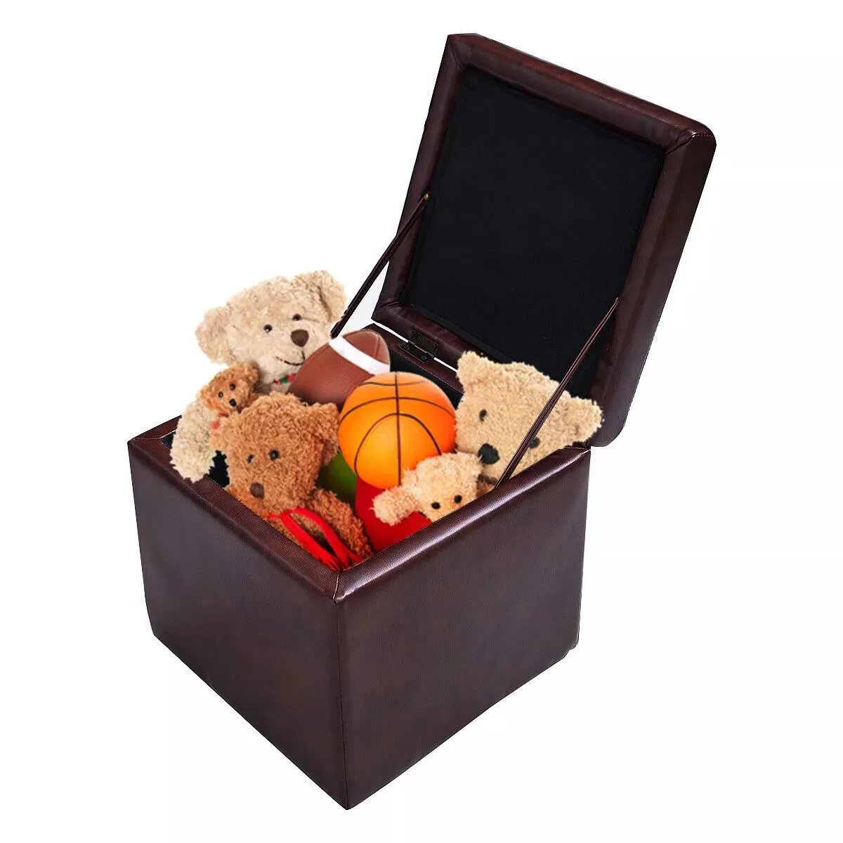 Costway Faux Leather Storage Ottoman Cube Pouffe Storage Toy Box Padded Foot Stool in Brown 2