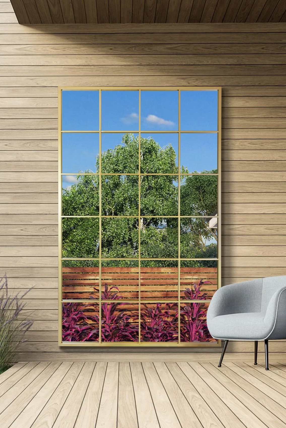 MirrorOutlet Gold Modern Window Garden Wall Mirror 69" X 43" (174CM X 110CM)