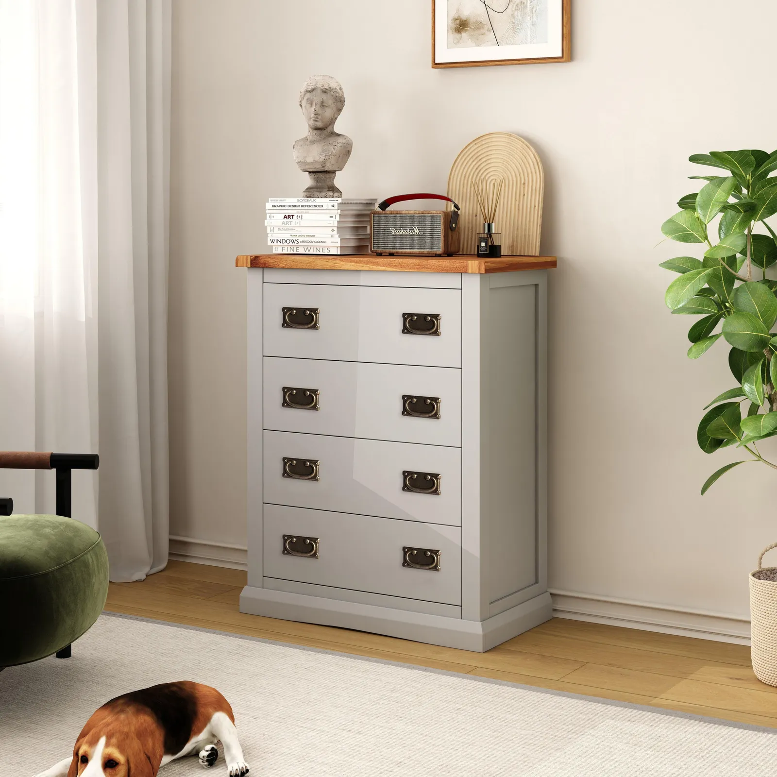 Cabinet Bits Loreo 4 Drawer Chest of Drawers Bras Drop Handle in Light Grey