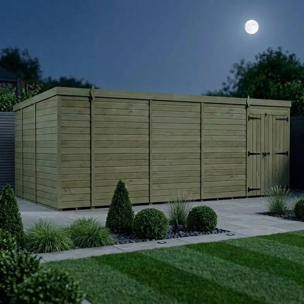 Buttercup Farm 18ft x 9ft Pent Garden Shed Double Door No Windows - Timber in Brown 3