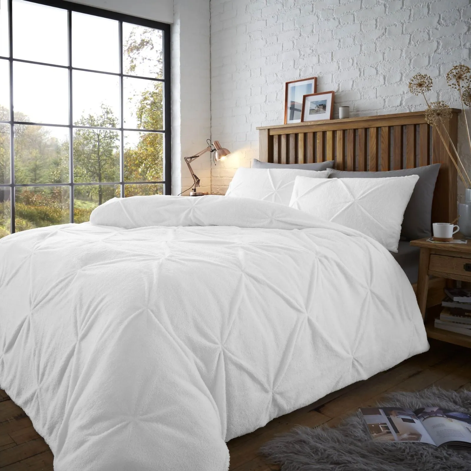 Smart Living Teddy Chiswick Pintuck Duvet Cover & Pillowcase Set in White 2