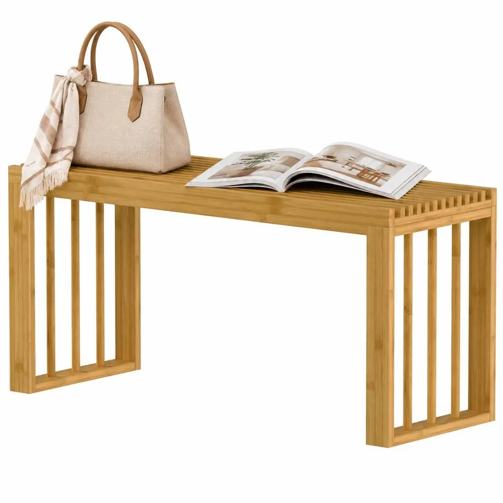 HOMCOM 90 cm Bamboo Shoe Bench, Backless Hallway Bench Seat, Natural
