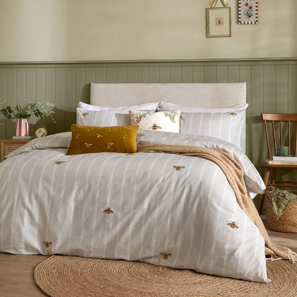 Wylder Ramble Bees Embroidered Velvet Cushion in Amber 6