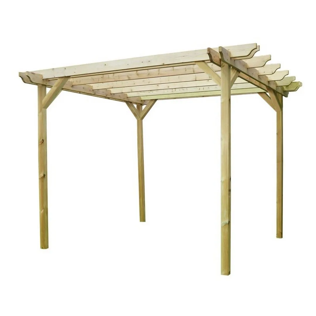 Rutland County Garden Furniture Ltd Double Garden Pergola - Wood - L360 x W480 x H270 cm - Rustic Brown in Light Green