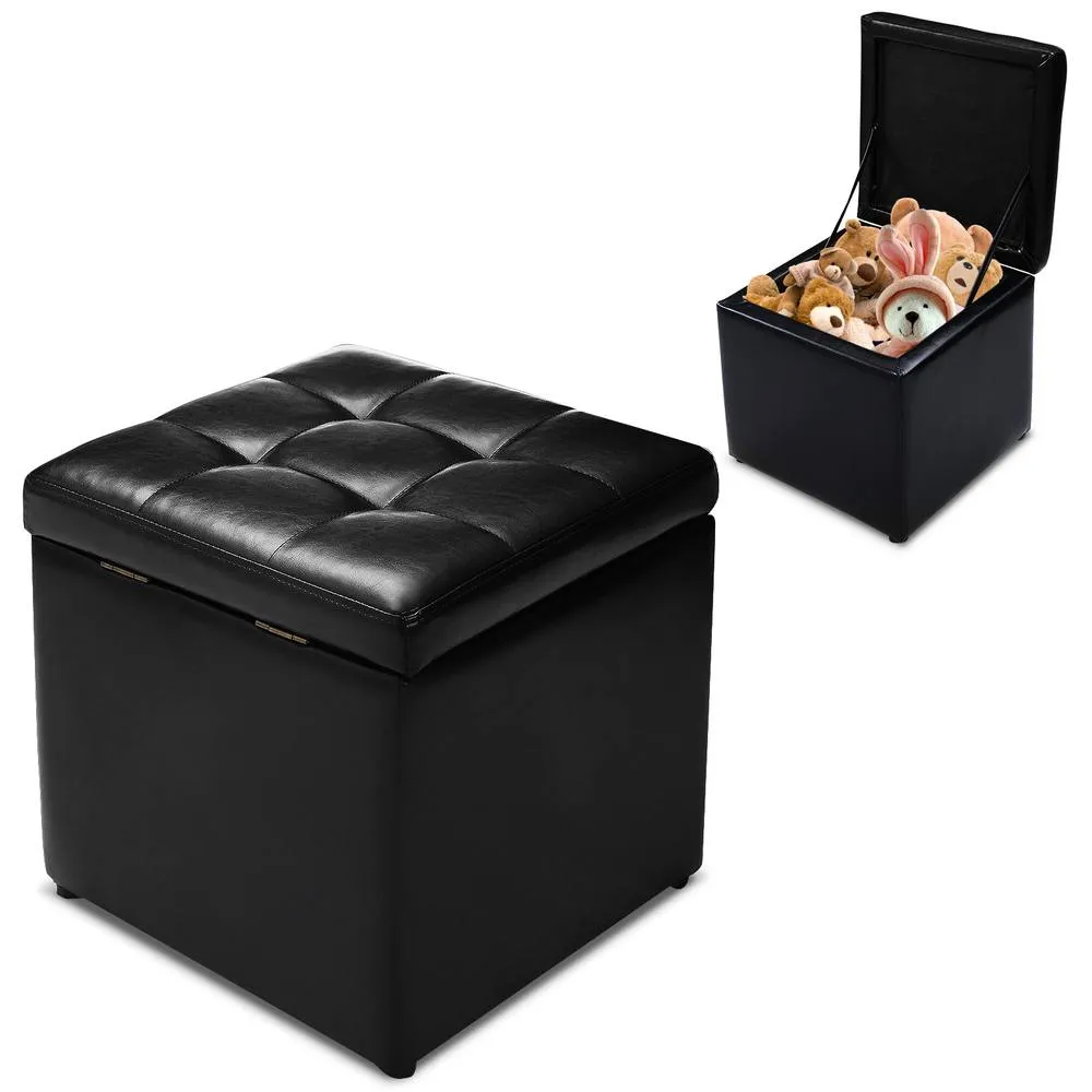 Costway Stool With Storage Space Storage Stool With Lid Storage Box in Black