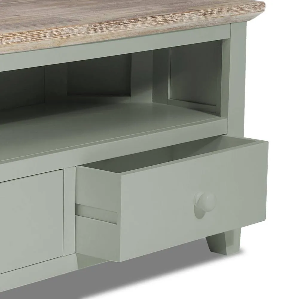 Statement Furniture Florence Corner TV Unit With 2 Drawers & Shelf in Light Green 4